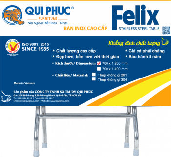 Bàn inox FELIX 700 x 1200 mm